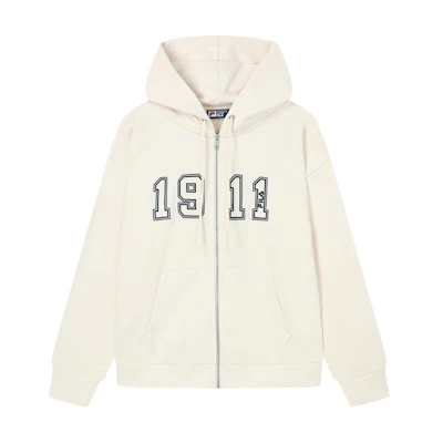 FILA Numeric Pattern Full-Zip Hoodie Fleece Jacket Unisex Off-White F11U339502F-IV