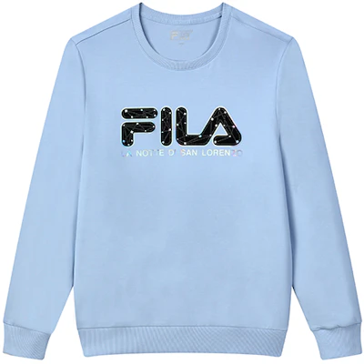 FILA オパールブルーロゴプリントカジュアルプルオーバースウェット F11M038210GLB Order FILA オパールブルーロゴプリントカジュアルプルオーバースウェット F11M038210GLB