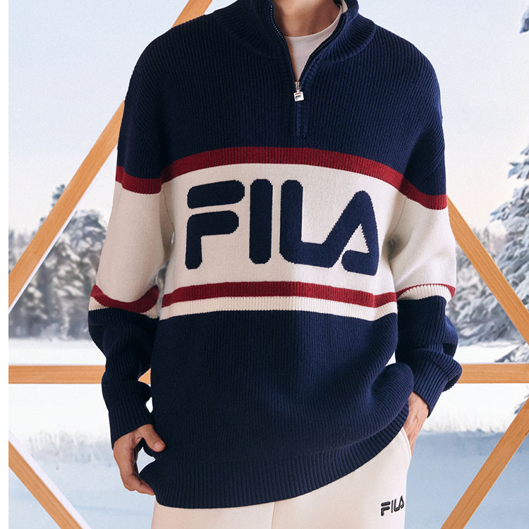 Shop FILA 原創拼色針織外套 男女休閒舒適拉鍊上衣 F11U349402F-DB