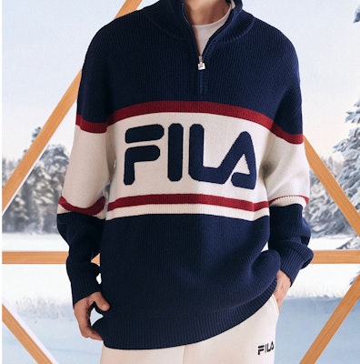 FILA Original Colorblock Knit Sweater Unisex Casual Comfort Zip-Up. F11U349402F-DB Shop FILA Original Colorblock Knit Sweater Unisex Casual Comfort Zip-Up. F11U349402F-DB