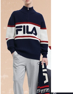 FILA Original Colorblock Knit Sweater Unisex Casual Comfort Zip-Up. F11U349402F-DB Details for FILA Original Colorblock Knit Sweater Unisex Casual Comfort Zip-Up. F11U349402F-DB