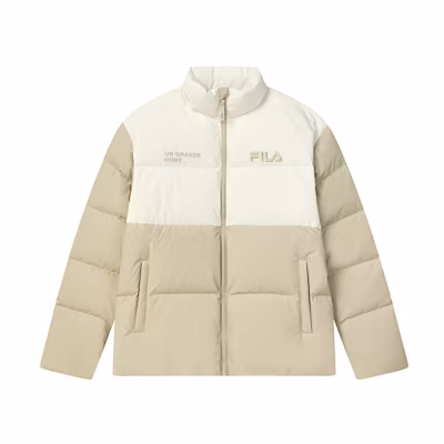 FILA Original Loose Fit Colorblock Logo Puffer Jacket Unisex Winter Beige. F11U249903F-LK