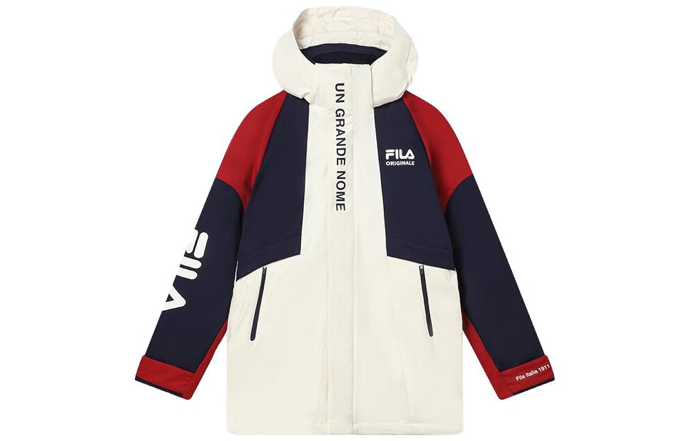 Order FILA 男款白色連帽羽絨外套，字母拼接設計。 F11M349901F-IV