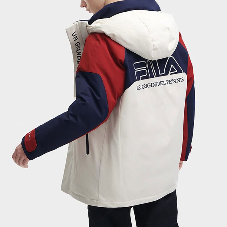 Purchase FILA 男款白色連帽羽絨外套，字母拼接設計。 F11M349901F-IV