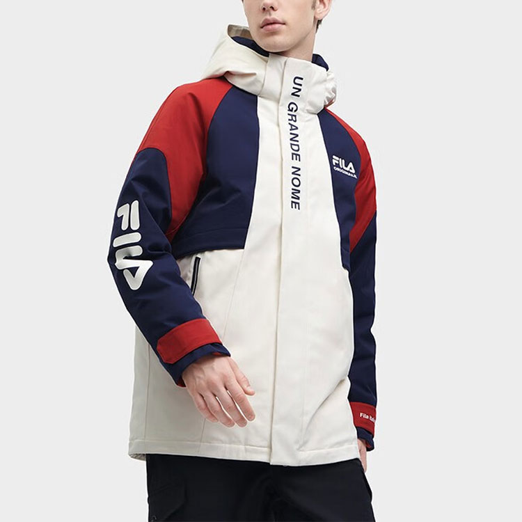Details for FILA 男款白色連帽羽絨外套，字母拼接設計。 F11M349901F-IV