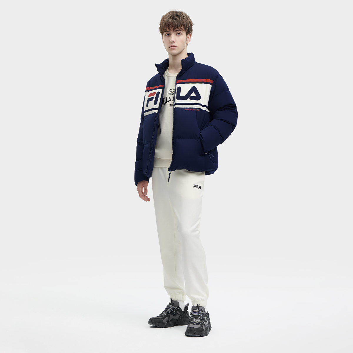 Details for FILA Jaket Puffer Retro Original Unisex - Biru Navy Tua. F11U349903F-DB