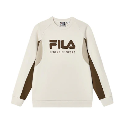 FILA Original Stone Beige Colorblock Logo Print Pullover Sweatshirt F11M419204F-IV