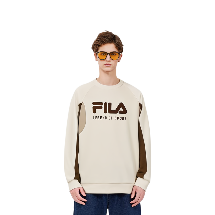 Details for FILA 原石米色拼接Logo印花套頭衫 F11M419204F-IV
