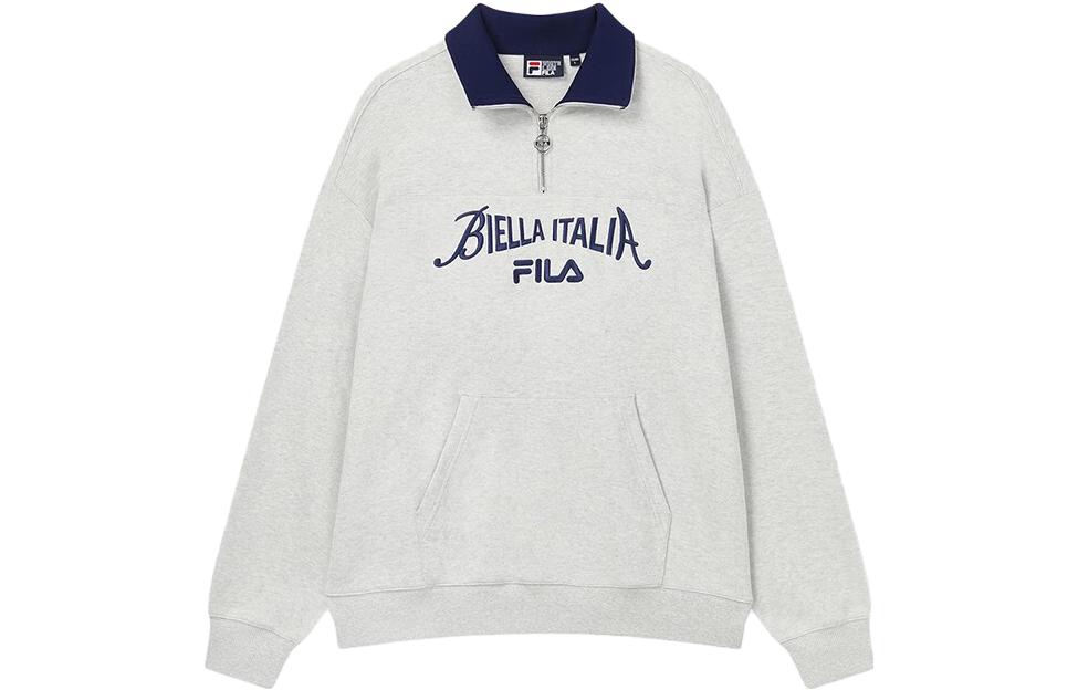 FILA Original Unisex Loose-Fit Pullover Sweatshirt Ivory Grey Letter Print F11U339201FMG
