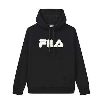 FILA Original Vintage Black Hoodie Unisex - Loose Fit, Logo Design, Fleece Lined F51U248298F-BK