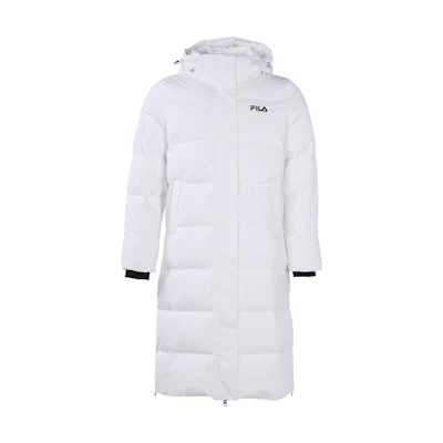 FILA Original White Quilted Long Down Jacket Unisex Winter Windproof F11W048956F-WT