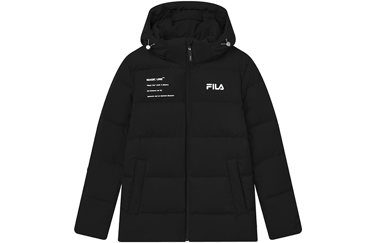 FILA Original Winter Puffer Jacket Black with Logo Print and Hood. F11M149901F-BK