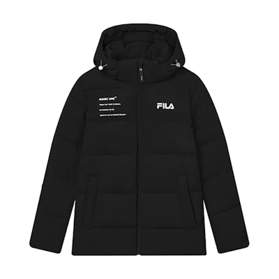 FILA Original Winter Puffer Jacket Black with Logo Print and Hood. F11M149901F-BK