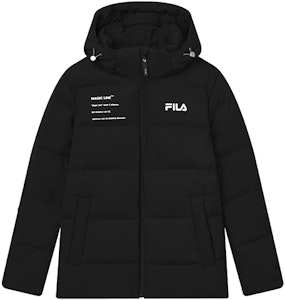 FILA冬季原创黑色羽绒夹克 带标志印花和连帽. F11M149901F-BK Lookbook FILA冬季原创黑色羽绒夹克 带标志印花和连帽. F11M149901F-BK
