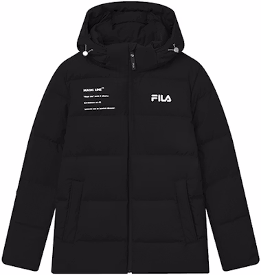 FILA Original Winter Puffer Jacket Black with Logo Print and Hood. F11M149901F-BK Lookbook FILA Original Winter Puffer Jacket Black with Logo Print and Hood. F11M149901F-BK