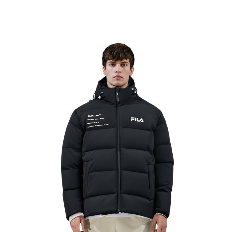 Purchase FILA オリジナル ウィンターパファージャケット ブラック ロゴプリント付きフード. F11M149901F-BK