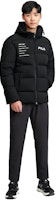 FILA オリジナル ウィンターパファージャケット ブラック ロゴプリント付きフード. F11M149901F-BK 1