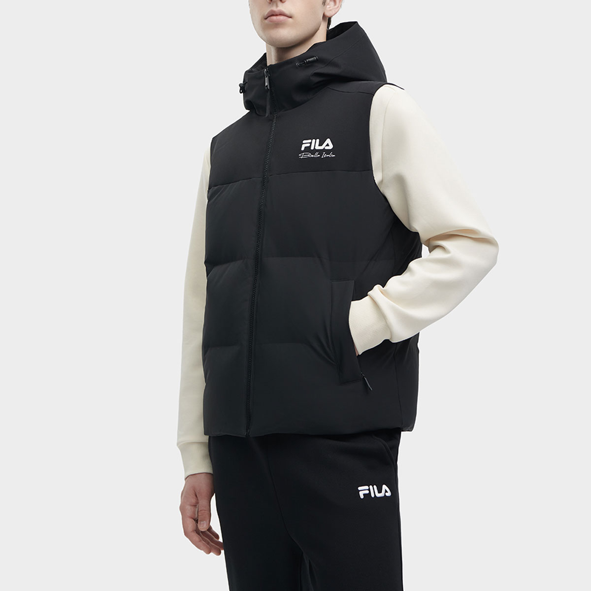 Details for FILA ORIGINALE ブラックロゴプリントパファーベストフーディー カジュアルスタイル F11M349908FBK