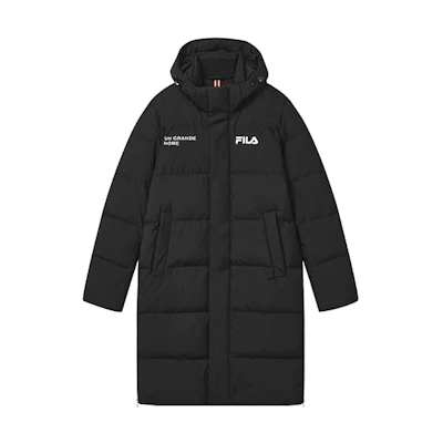 FILA ORIGINALE Long Down Jacket Windproof Black Casual Fit Winter Coat F11M249921FBK
