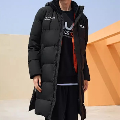 FILA ORIGINALE Long Down Jacket Windproof Black Casual Fit Winter Coat F11M249921FBK Shop FILA ORIGINALE Long Down Jacket Windproof Black Casual Fit Winter Coat F11M249921FBK