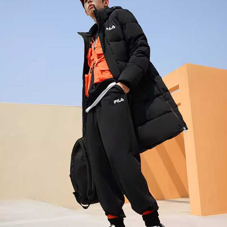 Purchase FILA ORIGINALE  Long Down Jacket Windproof Black Casual Fit Winter Coat F11M249921FBK