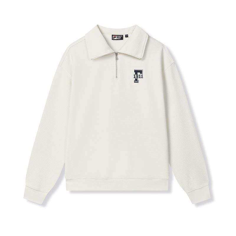 FILA ORIGINALE Classic Retro Half-Zip Pullover Sweatshirt White Unisex Casual. F11U439205FIV
