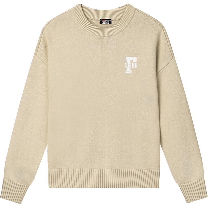 FILA ORIGINALE F1911 Pullover Sweater Beige Retro Unisex Casual Long-Sleeve F51M449401F-DK