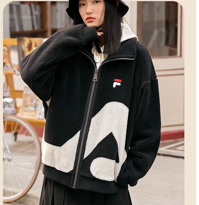 FILA ORIGINALE Fleece-Lined Sherpa Jacket Black Unisex with Logo Print. F51U248926F-BK Shop FILA ORIGINALE Fleece-Lined Sherpa Jacket Black Unisex with Logo Print. F51U248926F-BK