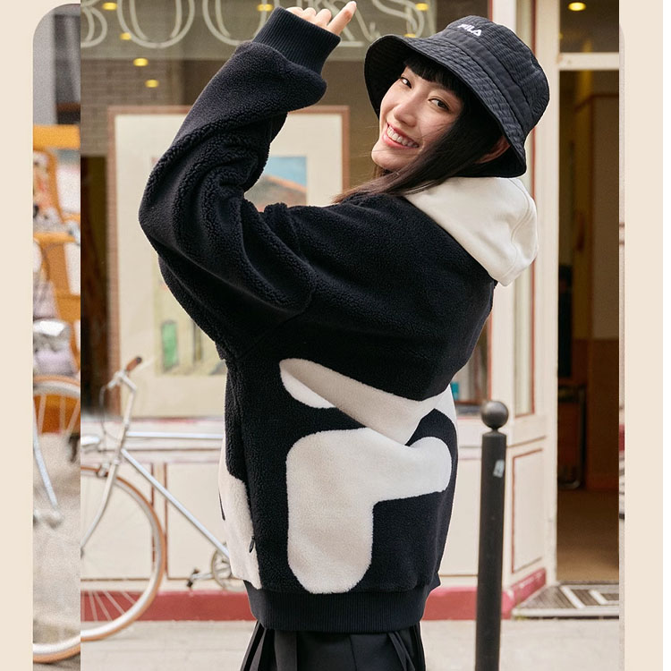 Purchase FILA ORIGINALE Fleece-Lined Sherpa Jacket Black Unisex with Logo Print. F51U248926F-BK