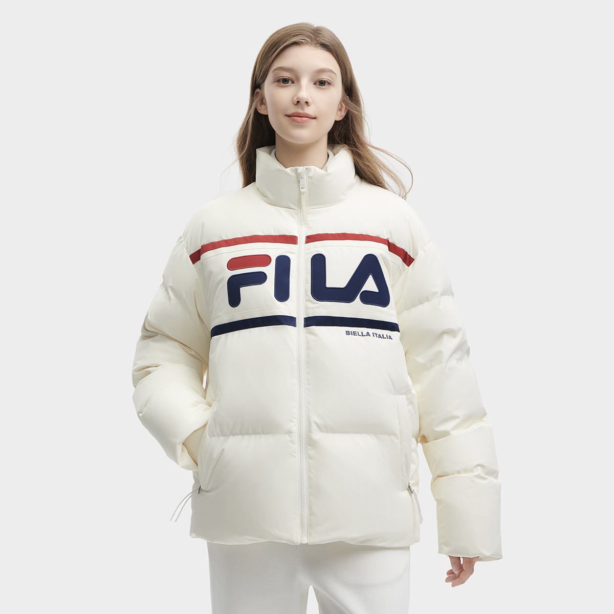 Sizing FILA ORIGINALE Jaket Musim Dingin Tebal Retro Unisex - Warna Putih Reed. F11U349903F-IV