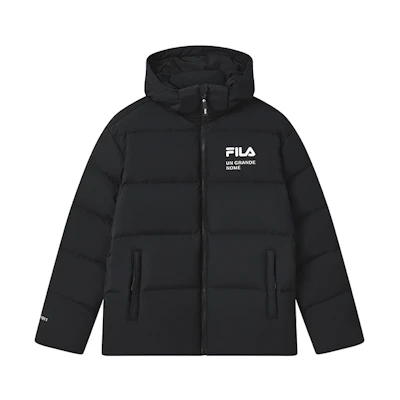 FILA Originale Unisex Black Logo Hooded Down Jacket Casual and Warm Long Sleeve. F11U249902F-BK
