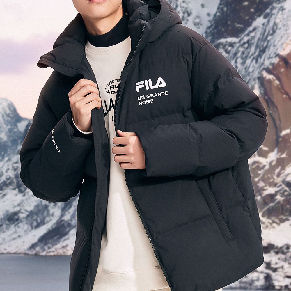 Cheap FILA Originale Jaket Hooded Hitam Unisex, Kasual & Hangat, Lengan Panjang. F11U249902F-BK