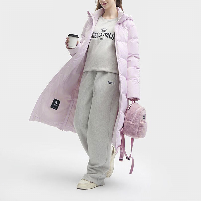Shop FILA ORIGINALE Unisex Letter Print Down Coat Light Mauve Pink F51U349902F-PK