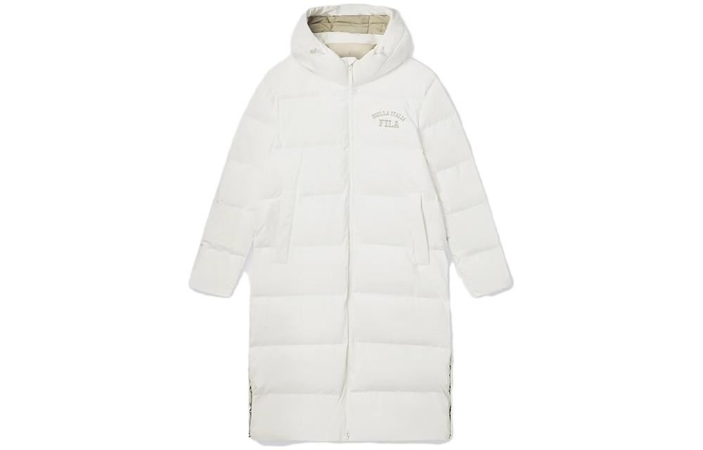 FILA ORIGINALE Unisex Long Down Coat Windproof Warm White Jacket. F51U349902F-IV