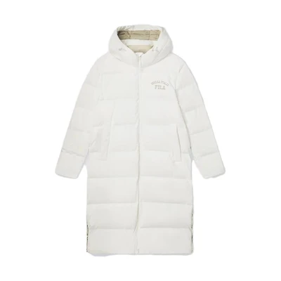 FILA ORIGINALE Unisex Long Down Coat Windproof Warm White Jacket. F51U349902F-IV