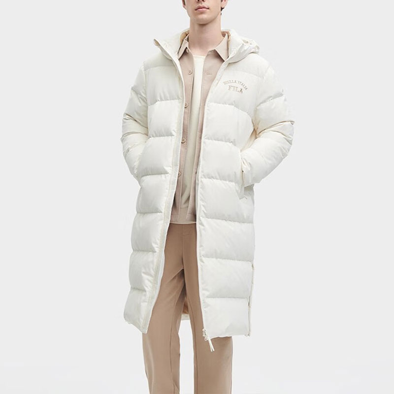 Shop FILA ORIGINALE Unisex Long Down Coat Windproof Warm White Jacket. F51U349902F-IV