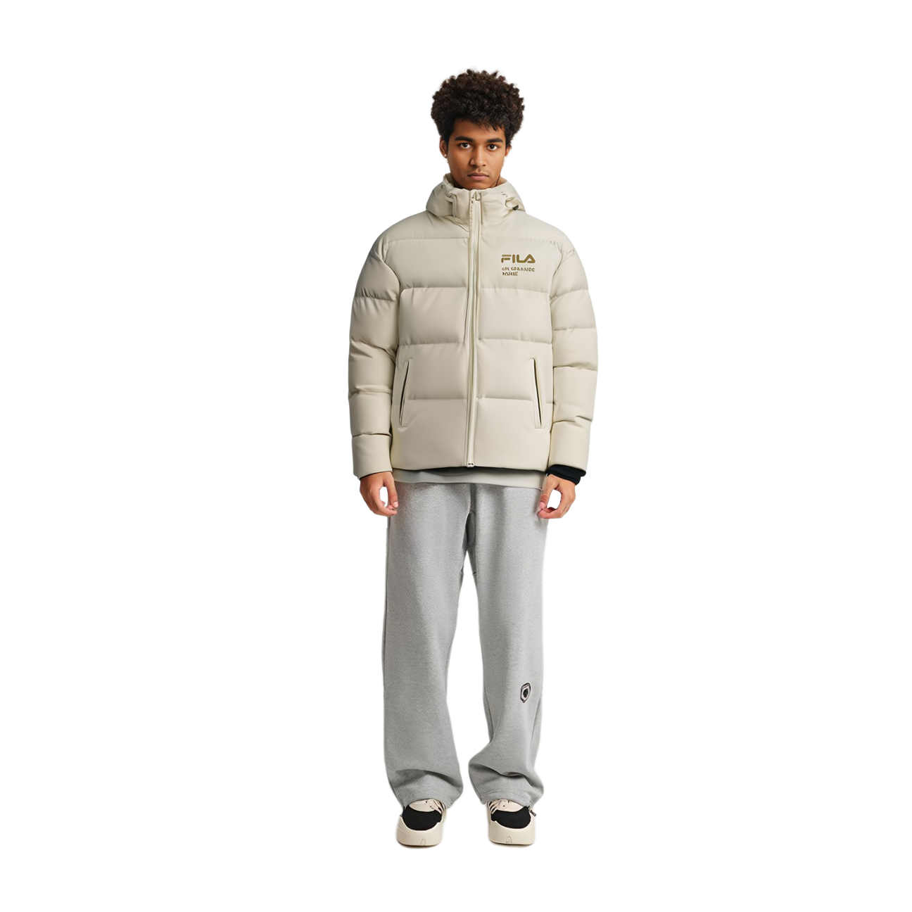 Sizing FILA ORIGINALE White Line Unisex Logo Hooded Puffer Jacket - Reed White. F11U249902FIV