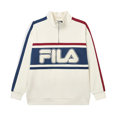 FILA Originals Retro Colorblock Half-Zip Pullover Sweatshirt Unisex - Ivory F11U239299FIV