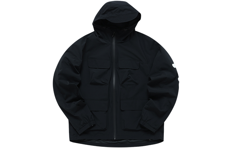 FILA Outdoor Multi-Pocket Solid Black Hooded Woven Casual Jacket T11M211708FBK