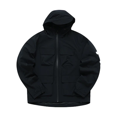 FILA Outdoor Multi-Pocket Solid Black Hooded Woven Casual Jacket T11M211708FBK