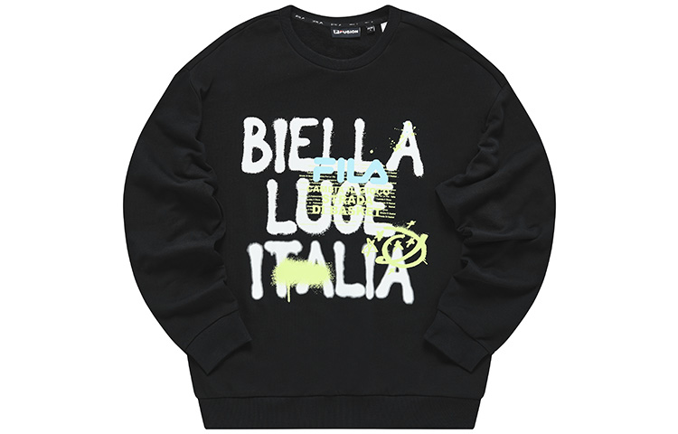 FILA Oversized Knit Pullover Sweatshirt Black with Letter Pattern T11M235205FBK