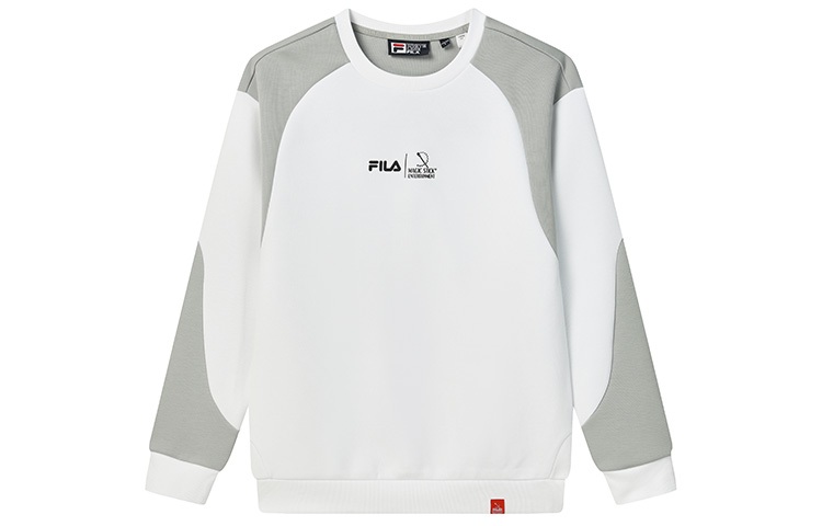 FILA Oversized Patchwork Knit Pullover Sweatshirt White - Back-to-School F11M249201FWT
