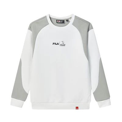 FILA Oversized Patchwork Knit Pullover Sweatshirt White - Back-to-School F11M249201FWT