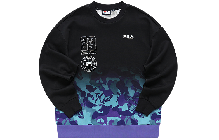 FILA Oversized Pullover Sweatshirt Black with Colorblock Graphic Design T11M215201FBK