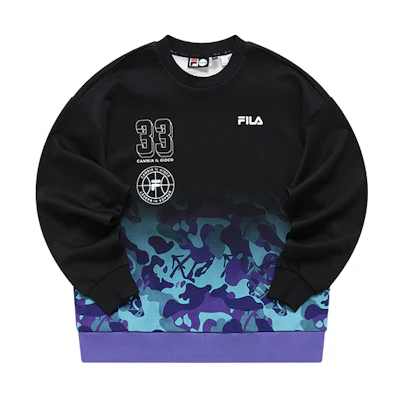 FILA Oversized Pullover Sweatshirt Black with Colorblock Graphic Design T11M215201FBK