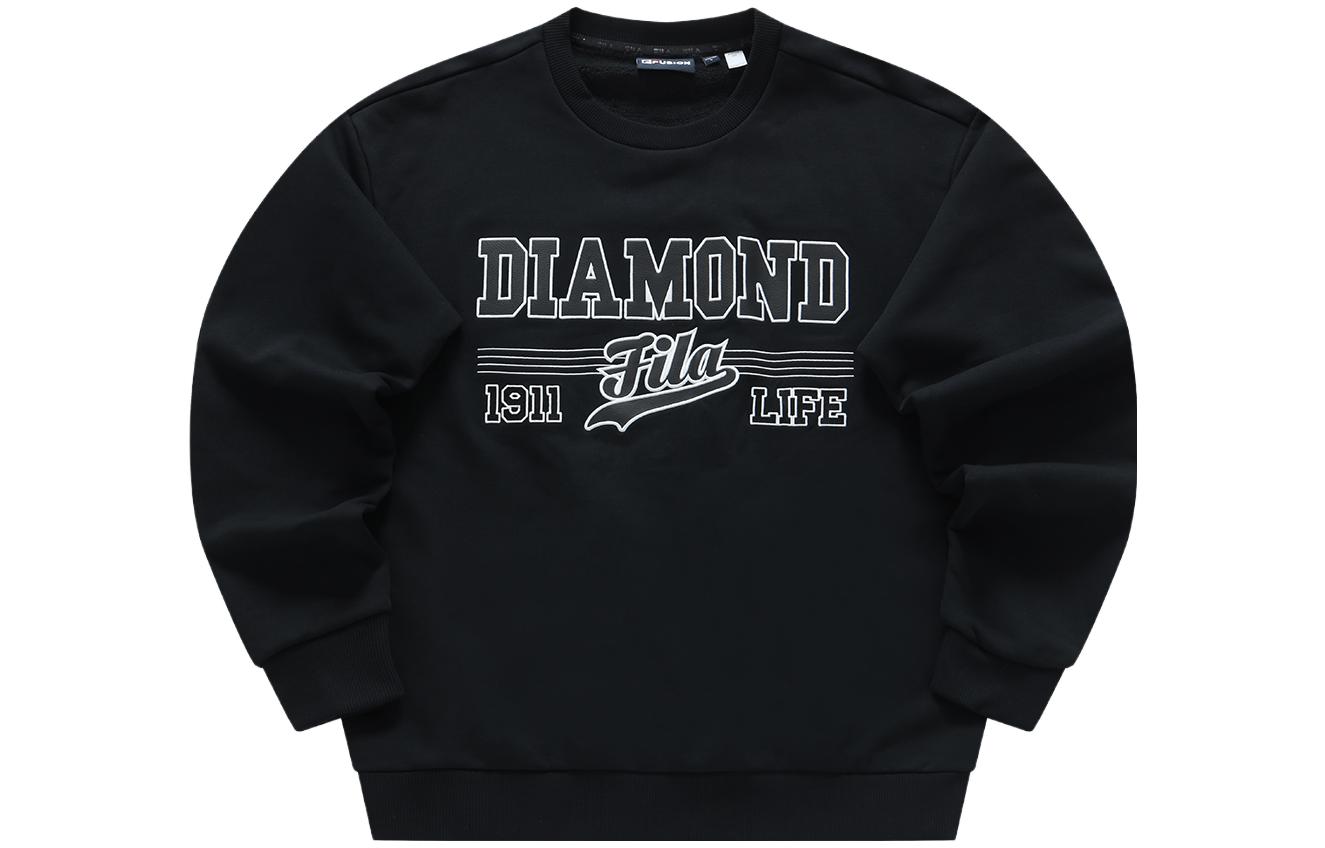 FILA Oversized Pullover Sweatshirt With Letter Print in Deep Black T11M342210F-BK