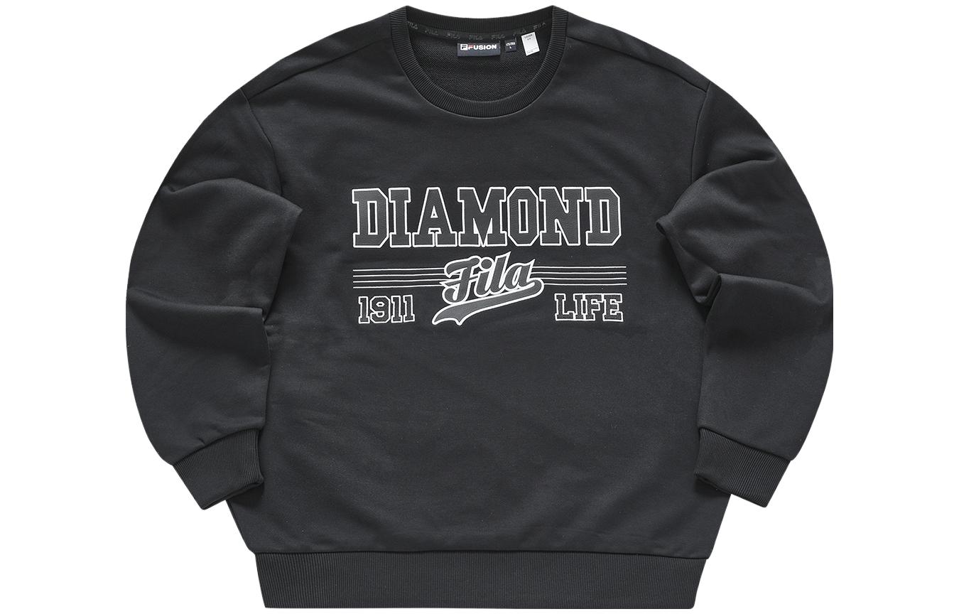 FILA Oversized Pullover Sweatshirt with Logo Print in Deep Black T11M342208F-BK