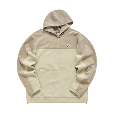 FILA Patchwork Logo Hoodie - Off-White Camel Color Casual Style T81M142203A-DK