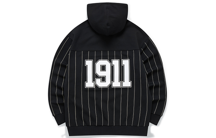 FILA Patchwork Striped Loose Fit Hoodie in Deep Black T11M142208F-BK