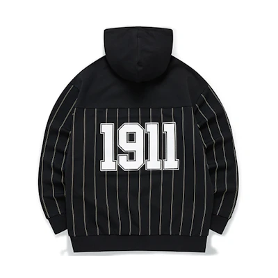 FILA Patchwork Striped Loose Fit Hoodie in Deep Black T11M142208F-BK